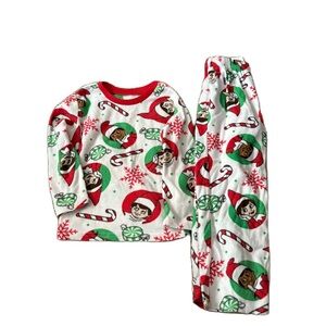 Elf on the Shelf Fleece Pajama Set Sz 4/5 White Green Red Kids Christmas